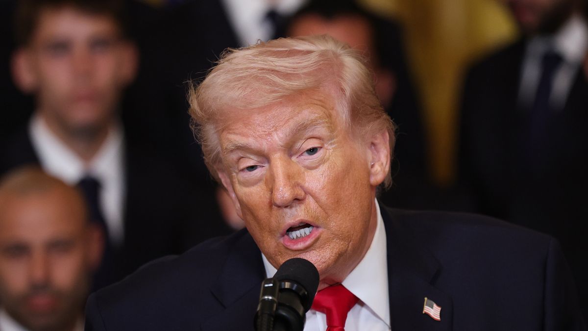 WASHINGTON, DC - MARCH 05:  U.S. President Donald Trump speaks during an event celebrating 2025 MLS Cup Champions Inter Miami CF in the East Room of the White House on March 05, 2026 in Washington, DC. Inter Miami defeated the Vancouver Whitecaps 3-1 to win their first MLS Cup championship. (Photo by Win McNamee/Getty Images)