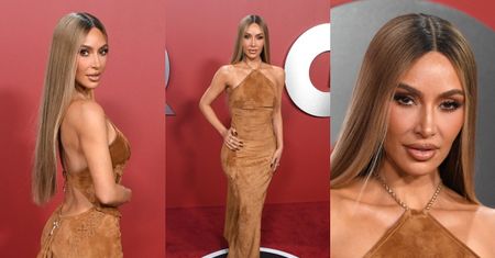 ODMIENIONA Kim Kardashian w blond peruce i zamszowej sukni pręży wyćwiczone i odchudzone ciało na gali GQ (ZDJĘCIA)