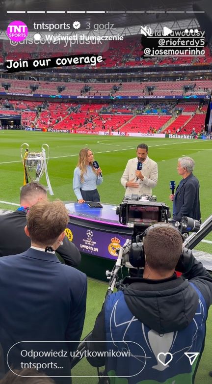 Laura Woods with studio guests before the Champions League final match