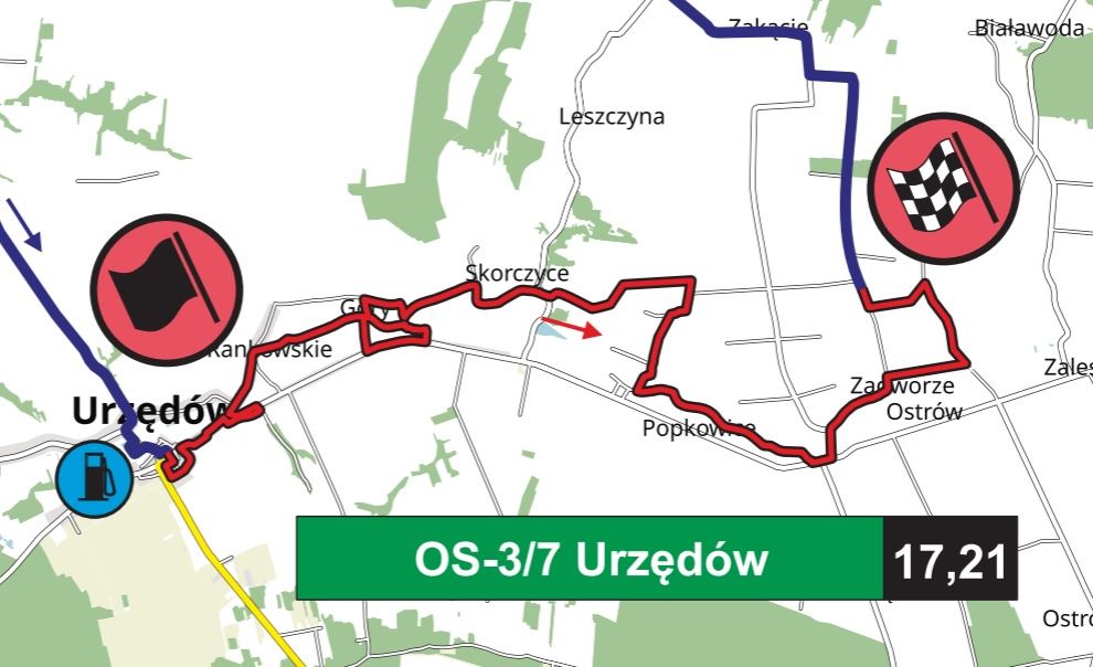 OS Urzędów - trasa przejazdu Rajdu Nadwiślańskiego