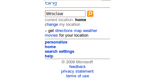 Microsoft Bing w wersji mobilnej