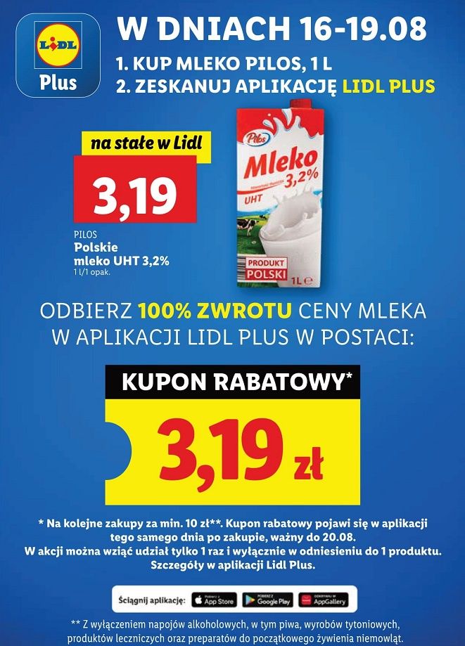 Lidl promocja na mleko za darmo