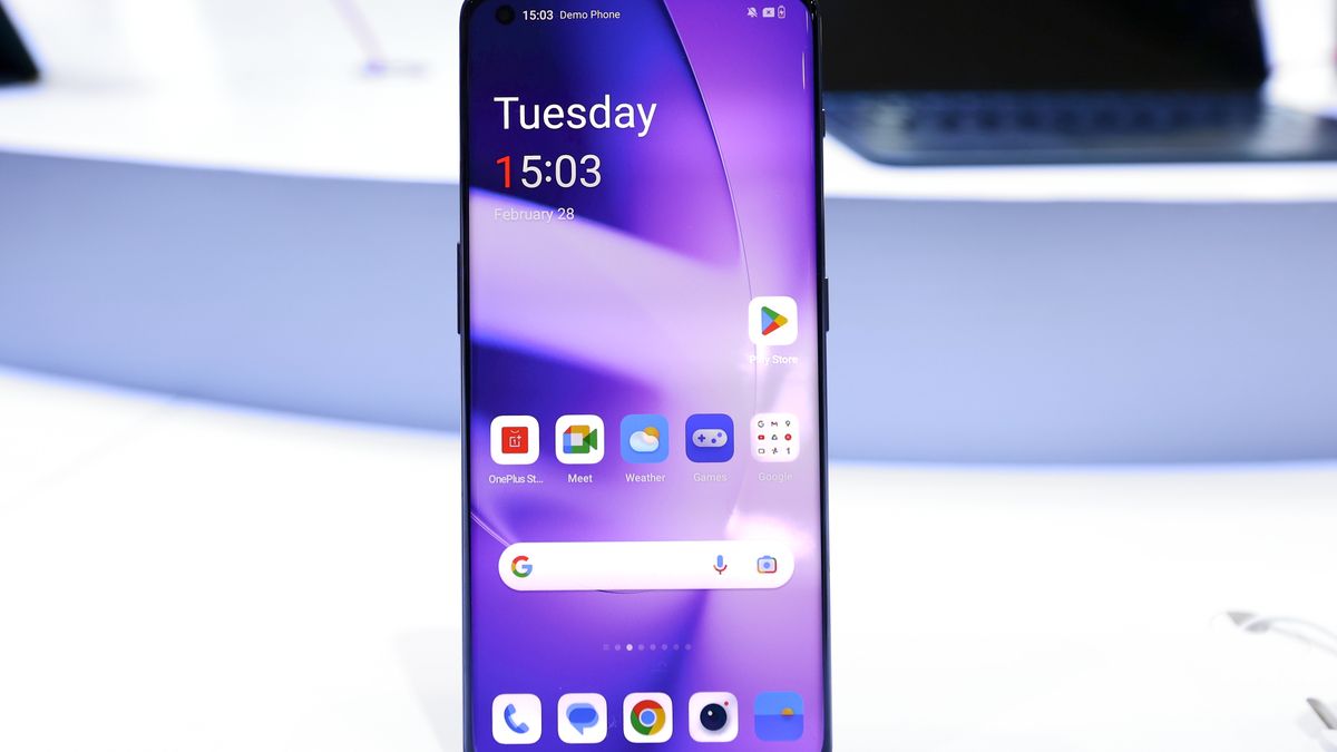 The OnePlus 11 5G, the newest smartphone of the Chinese brands that features a Hasselblad camera with three lenses, is being exhibited during the Mobile World Congress 2023 on March 2, 2023, in Barcelona, Spain. (Photo by Joan Cros/NurPhoto via Getty Images)