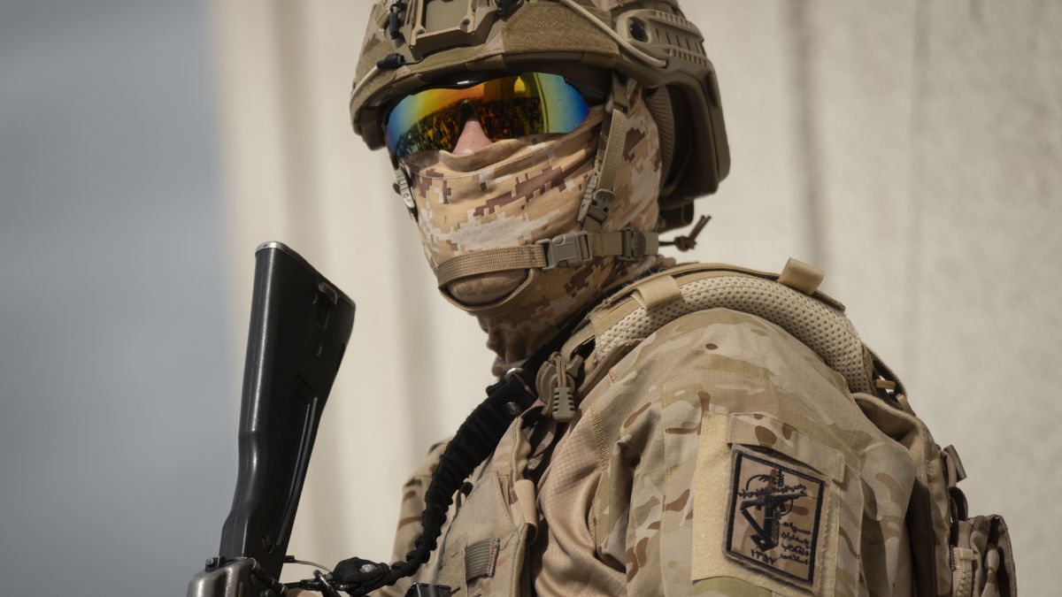 An armed member of the Islamic Revolutionary Guard Corps (IRGC) monitors an area while standing guard during a pro-government rally in Azadi (Freedom) Square in western Tehran, Iran, on February 11, 2026. (Photo by Morteza Nikoubazl/NurPhoto via Getty Images)