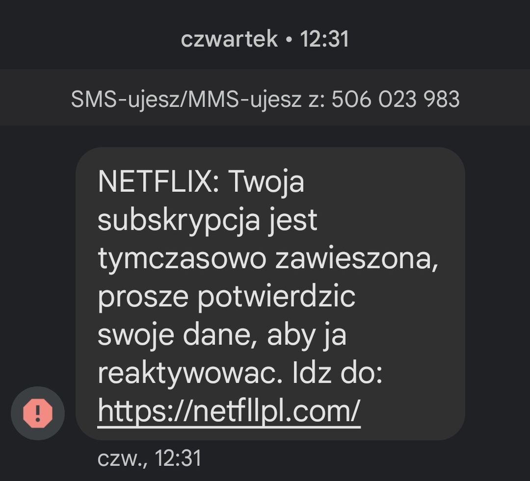 Fałszywy SMS o Netfliksie