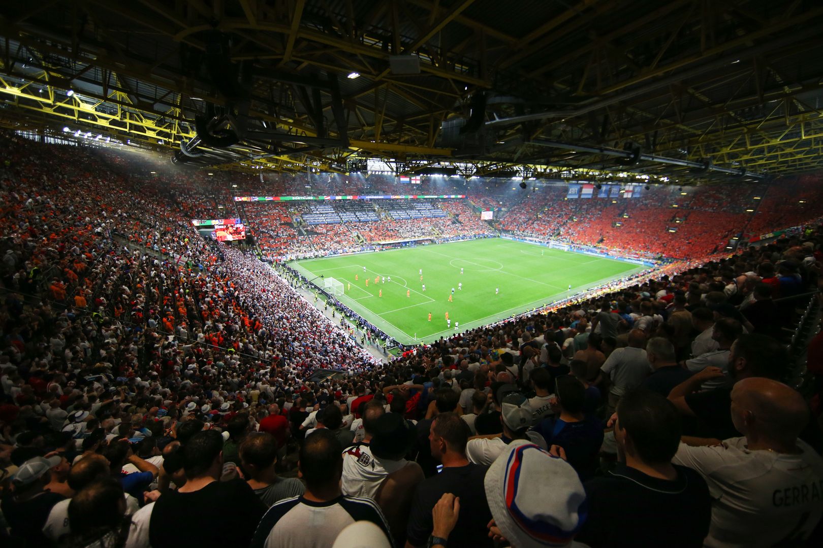 DORTMUND, GERMANY - JULY 10: A general view of the inside of the stadium during the UEFA EURO 2024 semi-final match between Netherlands and England at Football Stadium Dortmund on July 10, 2024 in Dortmund, Germany. (Photo by Cathrin Mueller - UEFA/UEFA via Getty Images)
