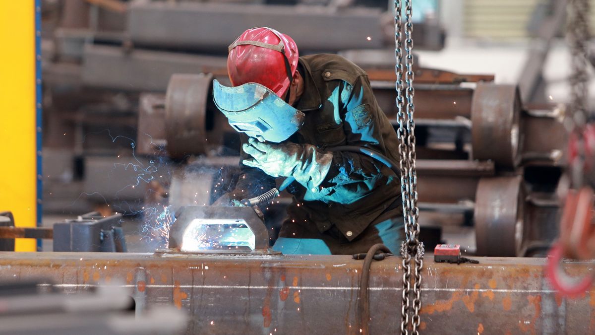 Mechanical Workers Carry Out Welding Operations In YangzhouYANGZHOU, CHINA - JUNE 13: A worker carries out welding operations at the workshop of a machinery manufacturing enterprise on June 13, 2025 in Yangzhou, Jiangsu Province of China. (Photo by Meng Delong/VCG via Getty Images)VCGenterprise, machine, china, manual worker, production