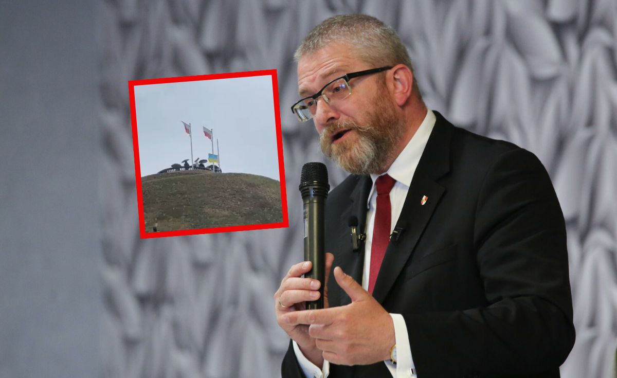 Grzegorz Braun ściągnął flagę Ukrainy z Kopca Kościuszki