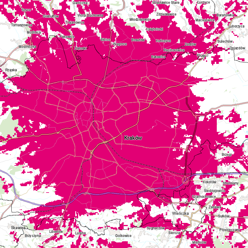 Zasięg 5G w Krakowie, fot. T-Mobile.