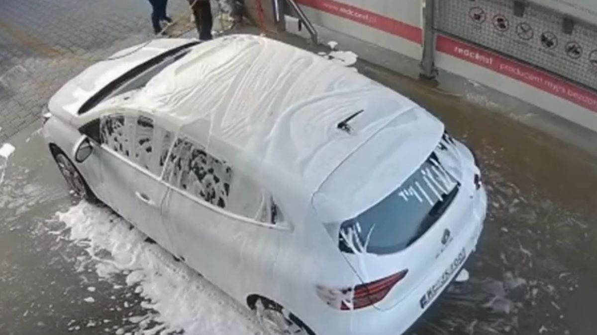 Para umyła psa przy użyciu tej samej chemii oraz lancy do mycia pojazdów