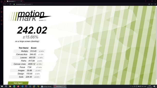 Opera GX - MotionMark - Wynik: 242.02
