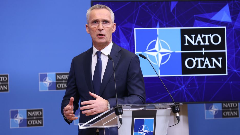 BRUSSELS, BELGIUM - APRIL 04: North Atlantic Treaty Organization (NATO) Secretary General Jens Stoltenberg holds a press conference at NATO Headquarters in Brussels, Belgium on April 04, 2023. (Photo by Dursun Aydemir/Anadolu Agency via Getty Images)