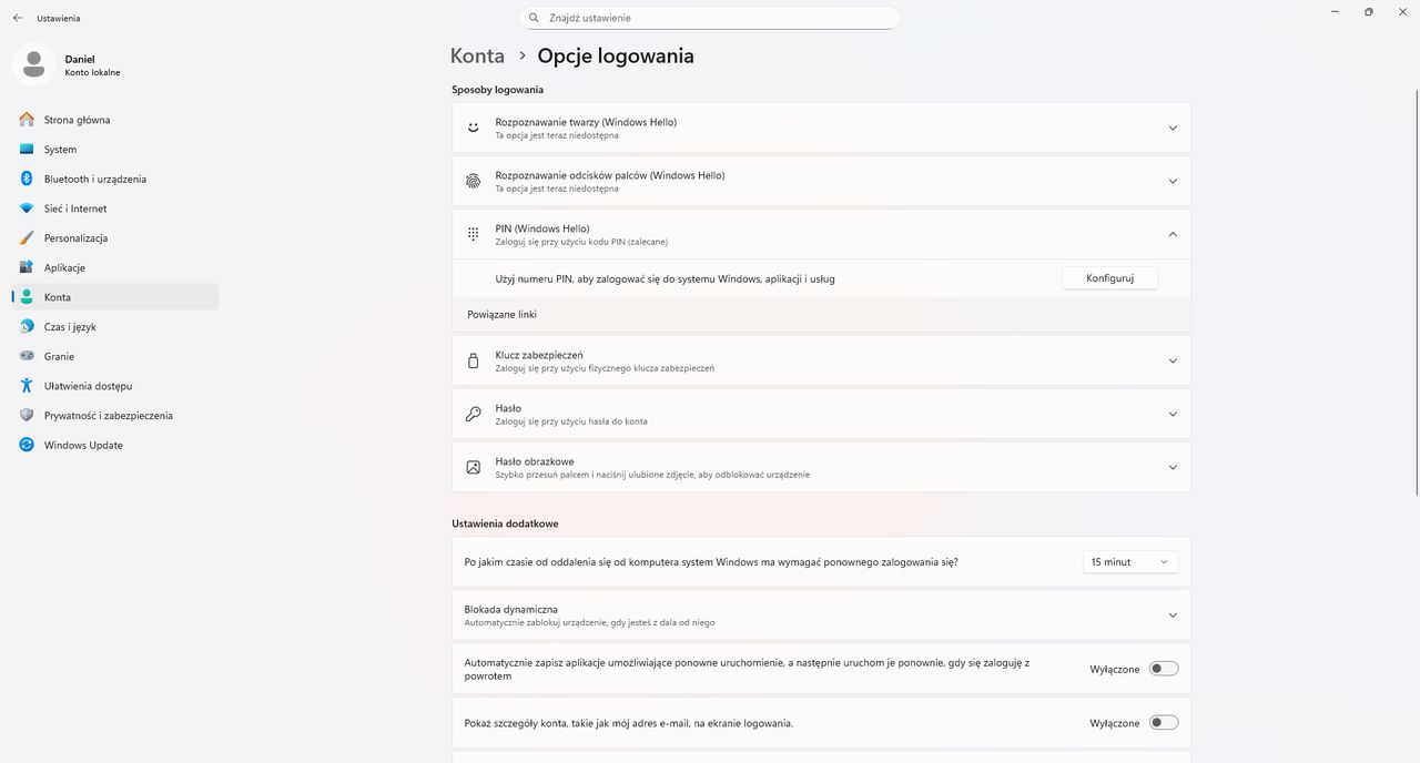Konfiguracja Windows Hello