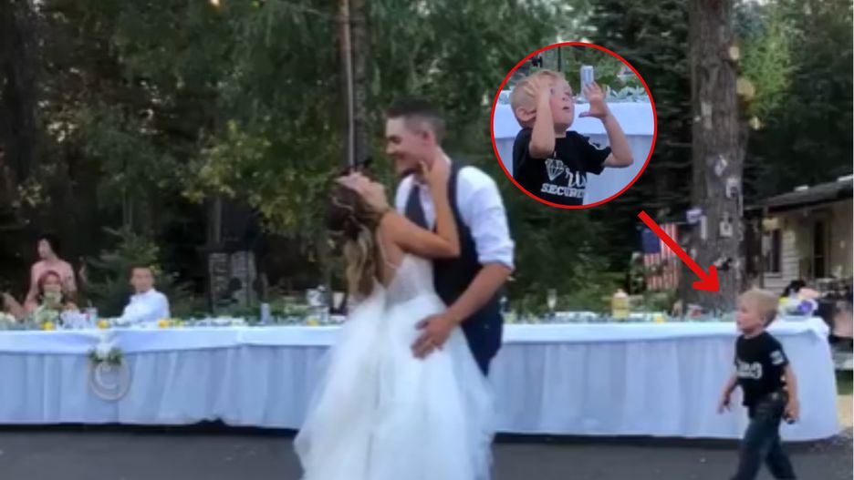 Młoda para właśnie zaczęła swój pierwszy taniec. Nagle wtargnął chłopiec, który go przerwał