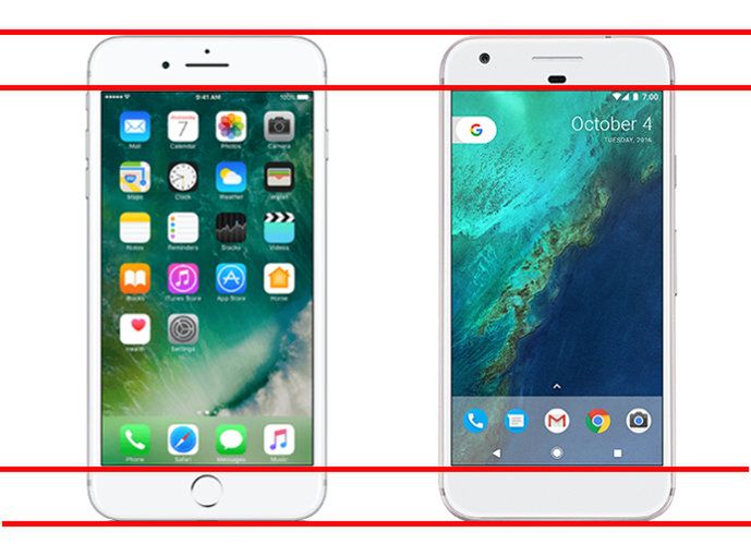 Z lewej iPhone7 oraz Google Pixel z prawej