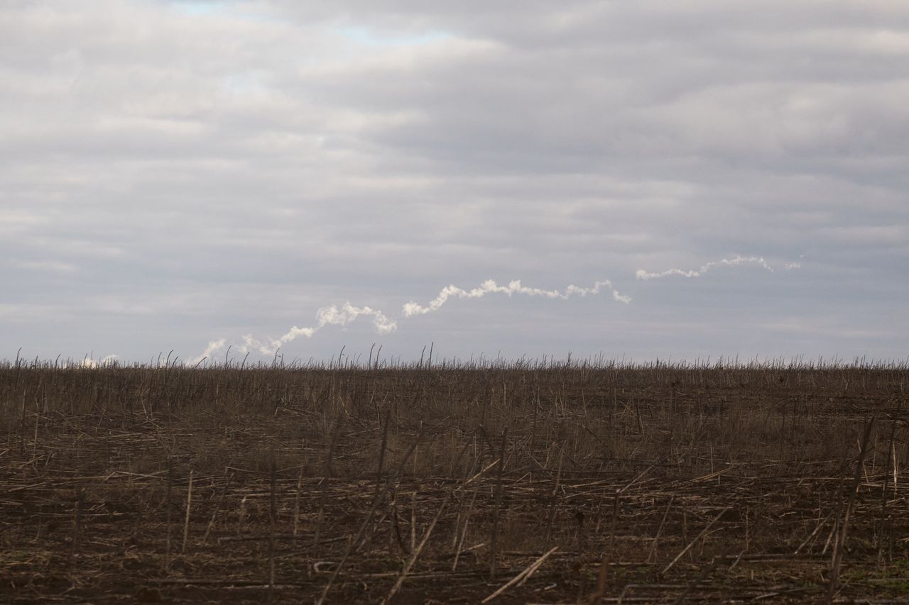 DONETSK, UKRAINE - DECEMBER 28: The trail of a missile fired by Ukrainian armed forces during military operations against the Russian army in the Donetsk region on December 28, 2023 in Donetsk, Ukraine. Russia began a large scale invasion of Ukraine in February 2022, since then the fighting has been concentrated in the east of Ukraine. Russian separatists have held areas of the Donbas Region since 2014. (Photo by Pierre Crom/Getty Images)