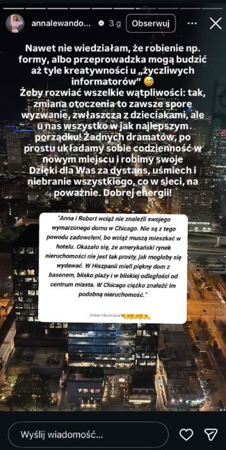 Oświadczenie Anny Lewandowskiej na Instagramie
