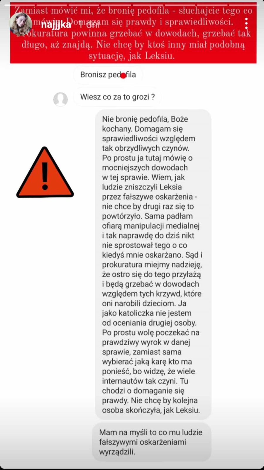 Najjjka prostuje swoją poprzednią wypowiedź
