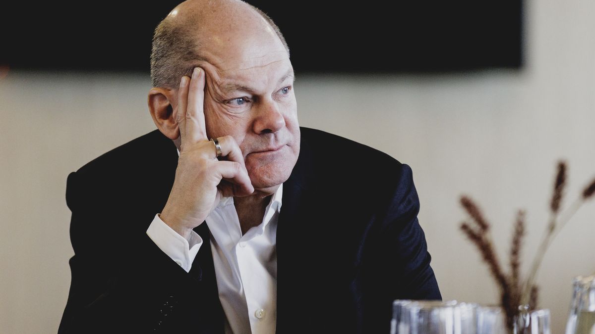 POTSDAM, GERMANY - FEBRUARY 26: Federal Chancellor Olaf Scholz (SPD) is pictured during a meeting with migrants and representatives of NGOs in the stadium of SV Babelsberg on February 26, 2024 in Potsdam, Germany. The football club stands up against racism, antisemitism and hostility to foreigners. (Photo by Florian Gaertner/Photothek via Getty Images)