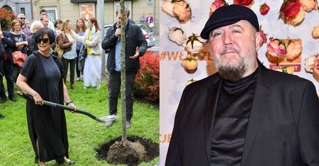Żona i znajomi Dariusza Gnatowskiego uczcili jego 60. urodziny, sadząc drzewo przed krakowskim teatrem (ZDJĘCIA)