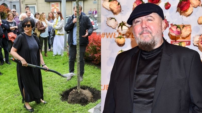 Żona i znajomi Dariusza Gnatowskiego uczcili jego 60. urodziny, sadząc drzewo przed krakowskim teatrem (ZDJĘCIA)