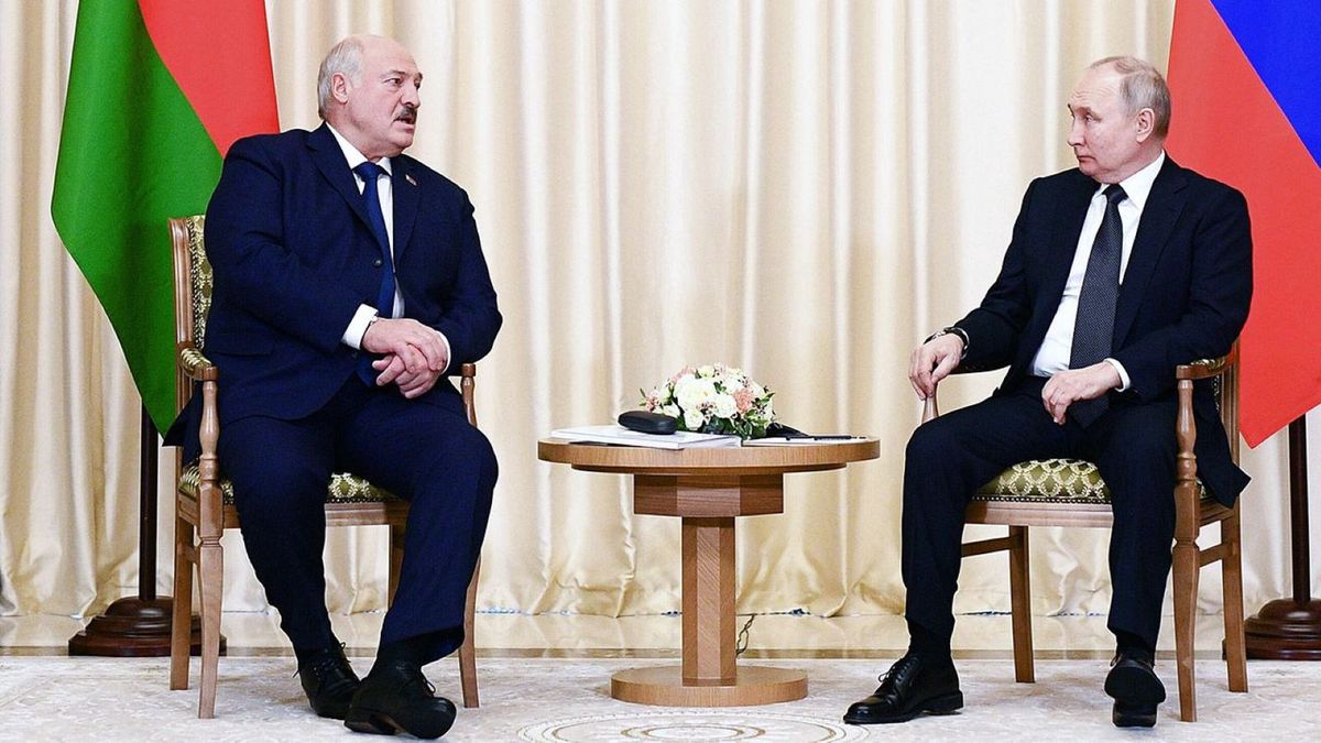 Aleksander Łukaszenka i Władimir Putin podczas spotkania na Kremlu
