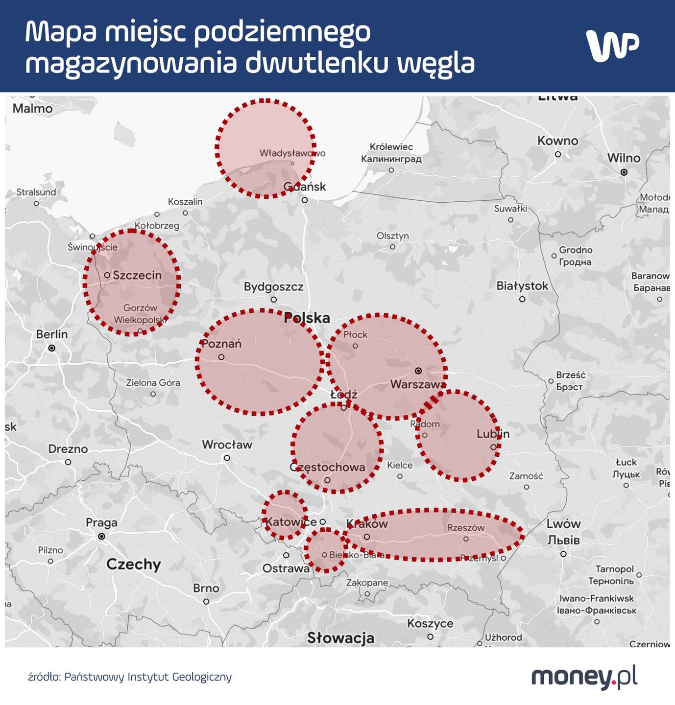 Możliwe lokalizacje dla podziemnych składowisk dwutlenku węgla