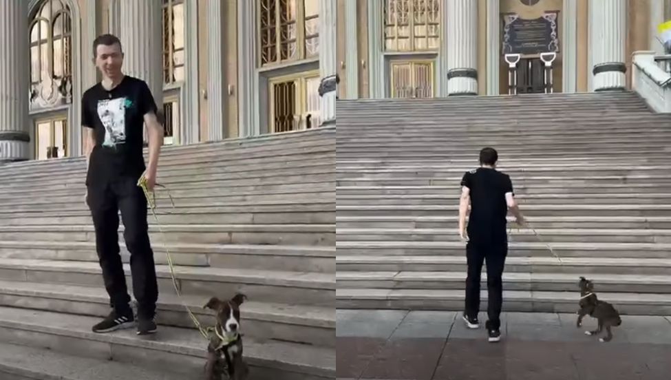 Jaruś Mergner z "Chłopaków do wzięcia" z psem w Licheniu