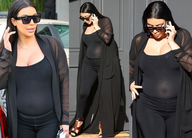 Ciężarna Kim Kardashian w prześwitującej bluzce (ZDJĘCIA)