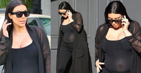 Ciężarna Kim Kardashian w prześwitującej bluzce (ZDJĘCIA)