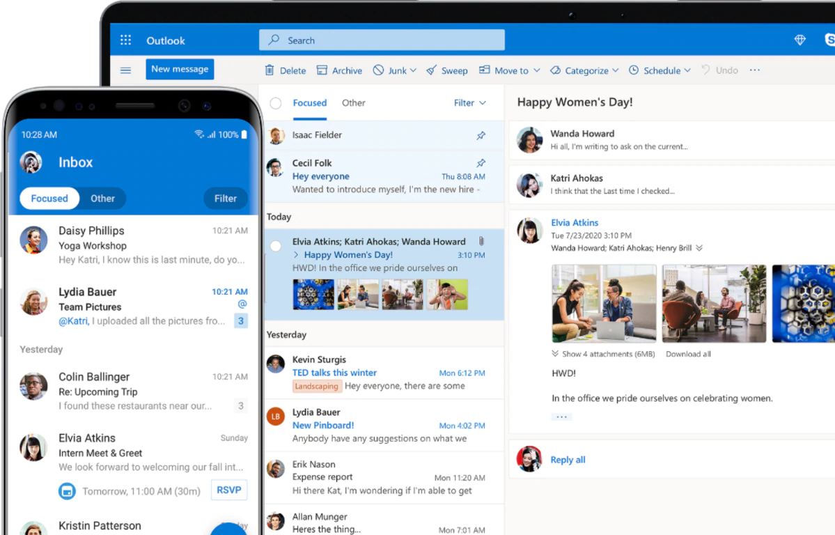 Outlook w wersji na smartfony oraz przeglądarkowej, fot. Microsoft