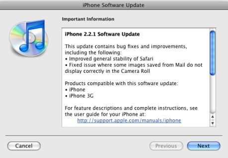 Aktualizacja oprogramowania iPhone Firmware 2.2.1