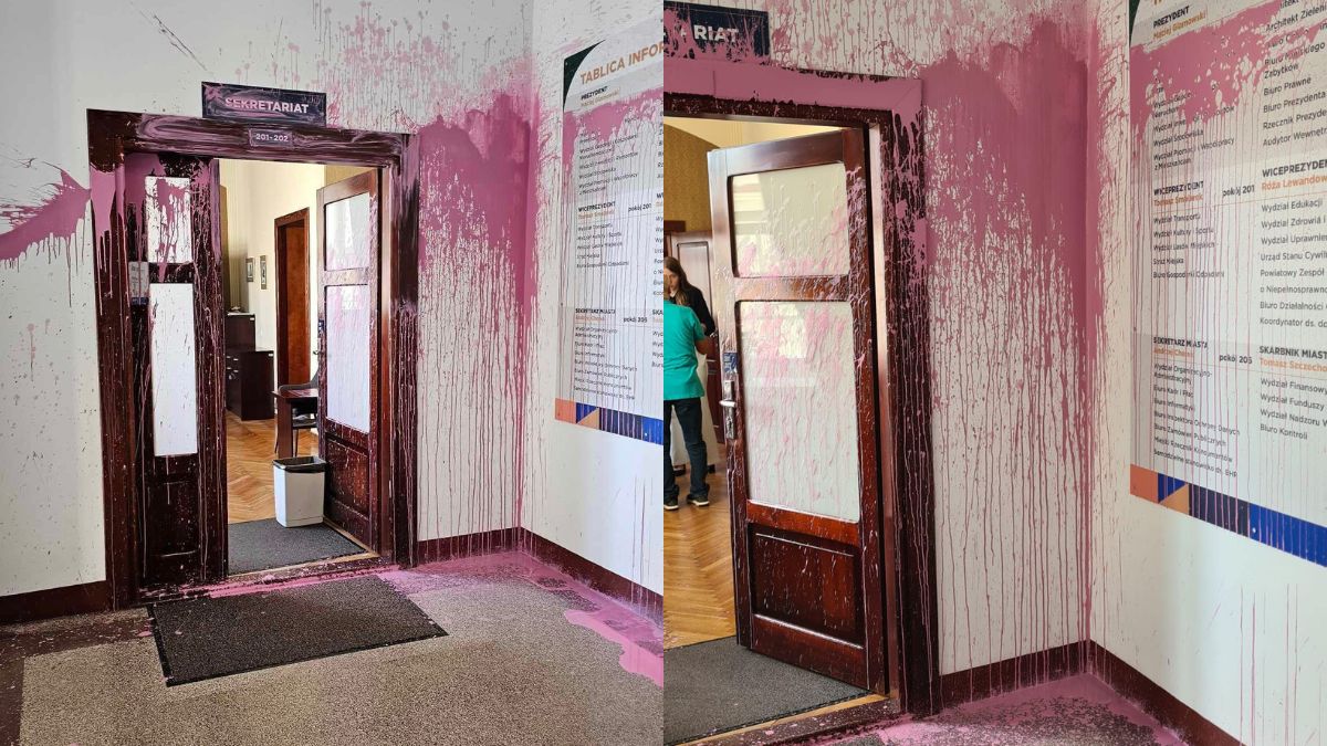 We wtorek rano napastnik oblał farbą drzwi i ściany sekretariatu prezydenta Macieja Glamowskiego