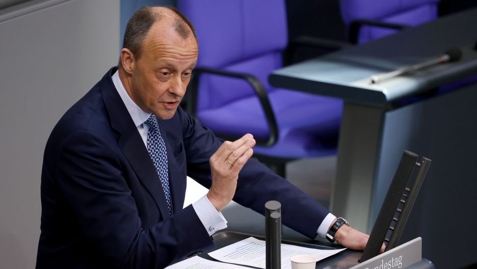 Friedrich Merz, leader of Germany's Christian Democrats (CDU), speaks at the Bundestag in Berlin, Germany, on Wednesday, March 23, 2022. Germany is pushing ahead with its search for alternative suppliers to Russia for oil, gas and coal and preparing additional aid for consumers and businesses struggling with higher energy prices. Photographer: Liesa Johannssen-Koppitz/Bloomberg via Getty Images