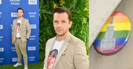 Jacek Knap WSPIERA społeczność LGBTQ+ na konferencji ramówkowej TVP. Na ściance pozował z TĘCZOWĄ przypinką (ZDJĘCIA)