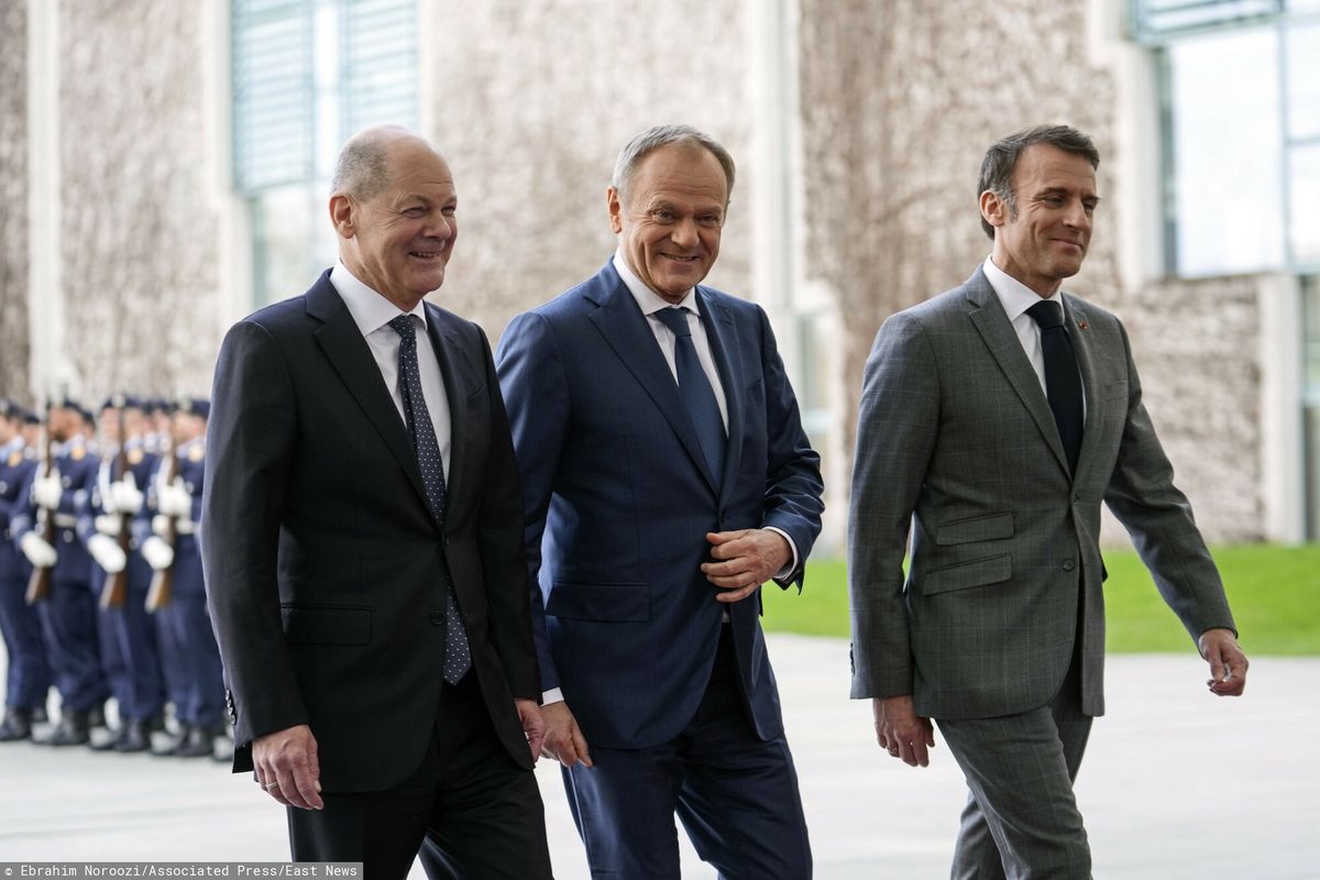 Olaf Scholz, Donald Tusk i Emmanuel Macron