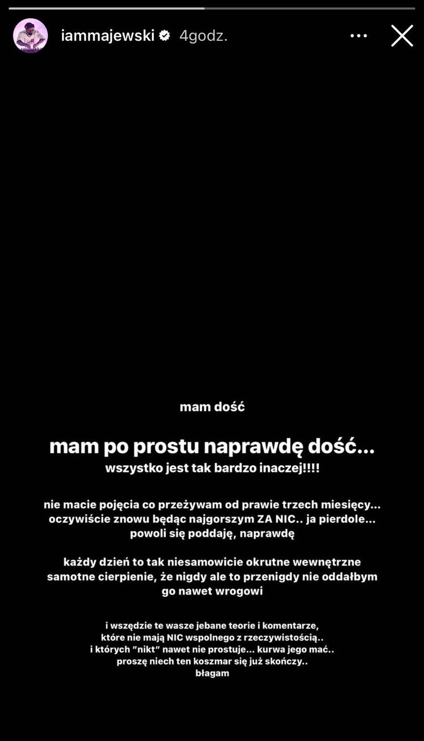 Majewski opublikował niepokojący wpis