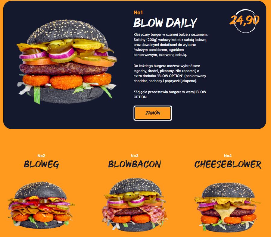 Blow Burgers: dostępne burgery