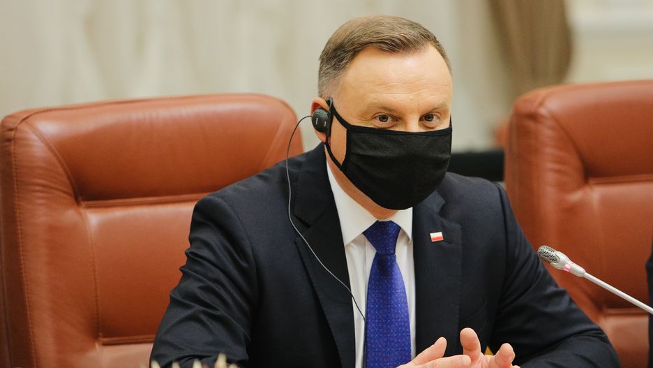 President of Poland Andrzej Duda is seen during the meeting with the Prime Minister of Ukraine Denys Shmyhal  in Kyiv, Ukraine, October 12, 2020. President of Poland Andrzej Duda holds official visit to Ukraine (Photo by Sergii Kharchenko/NurPhoto via Getty Images)