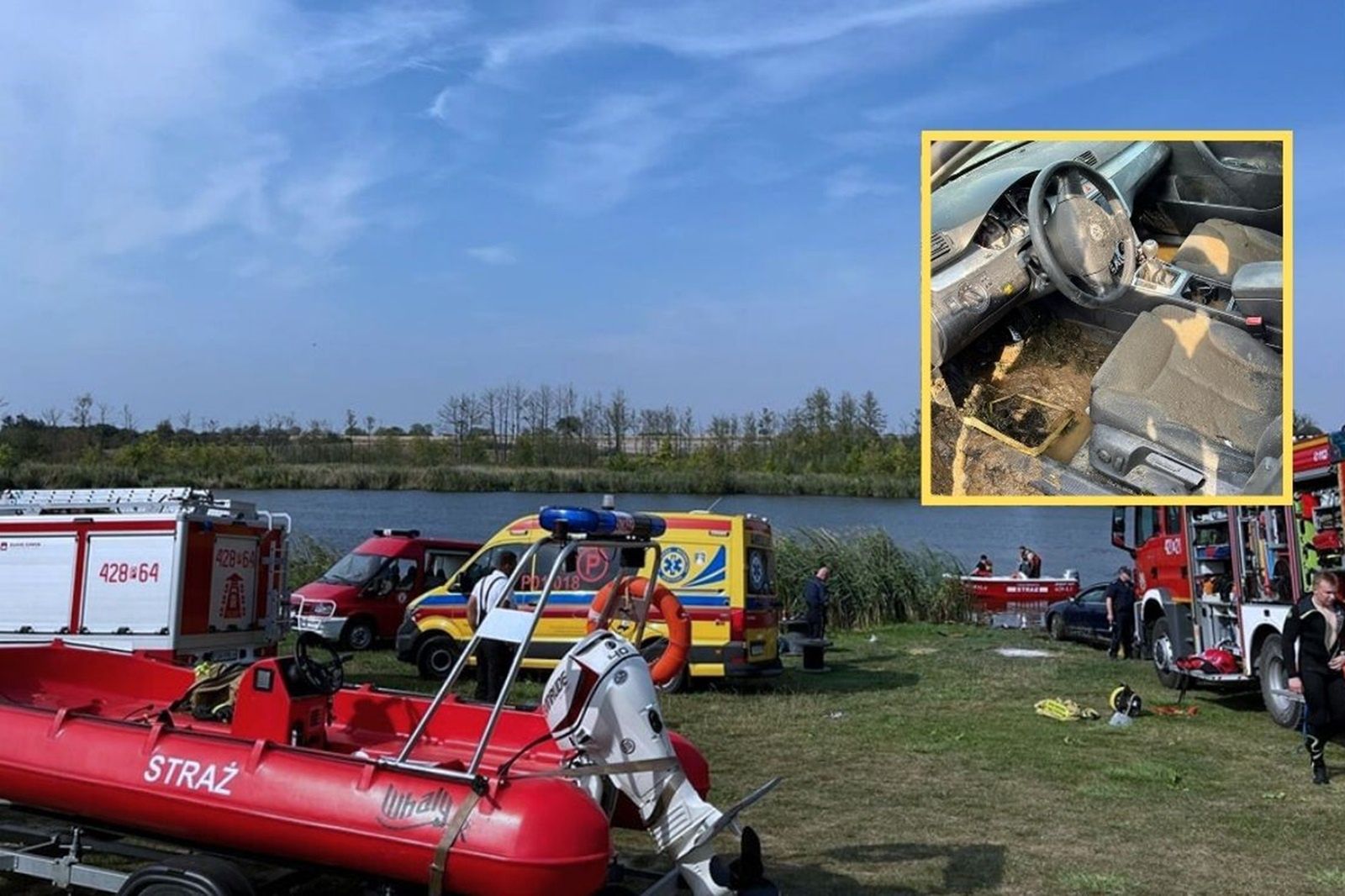 Tragedia nad jeziorem Kocin pod Trzemesznem. Kierowca wjechał do wody