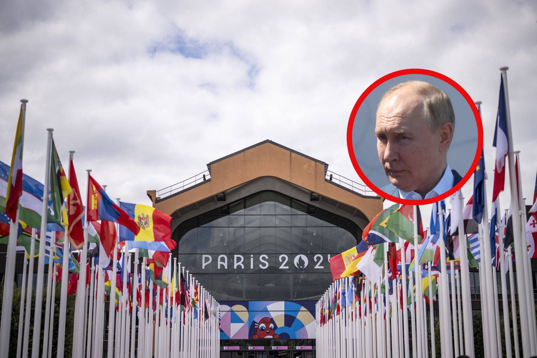 Na zdjęciu: wioska olimpijska, w kółeczku Władimir Putin