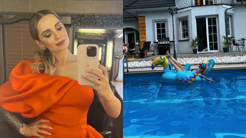 Ewelina Lisowska w bikini wyleguje się na dmuchanym flamingu