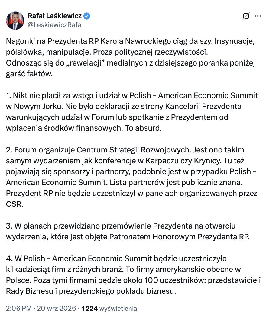 Wpis rzecznika prezydenta Karola Nawrockiego