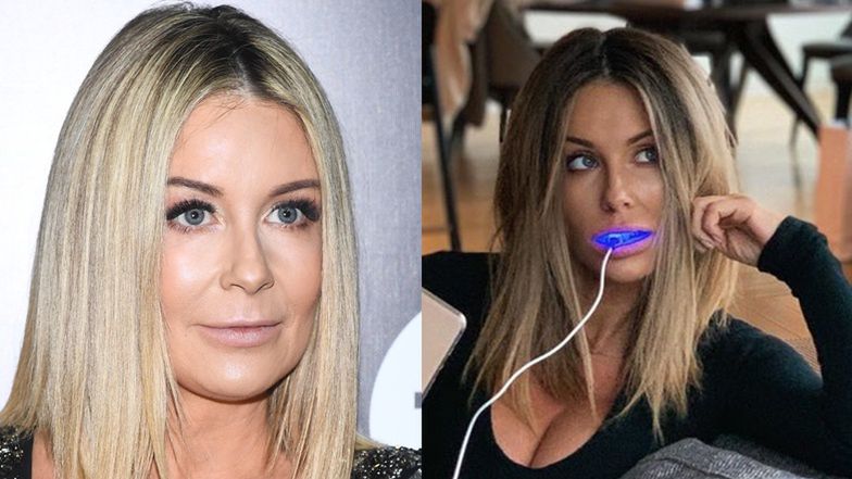 Małgorzata Rozenek pozuje z aparatem do wybielania zębów