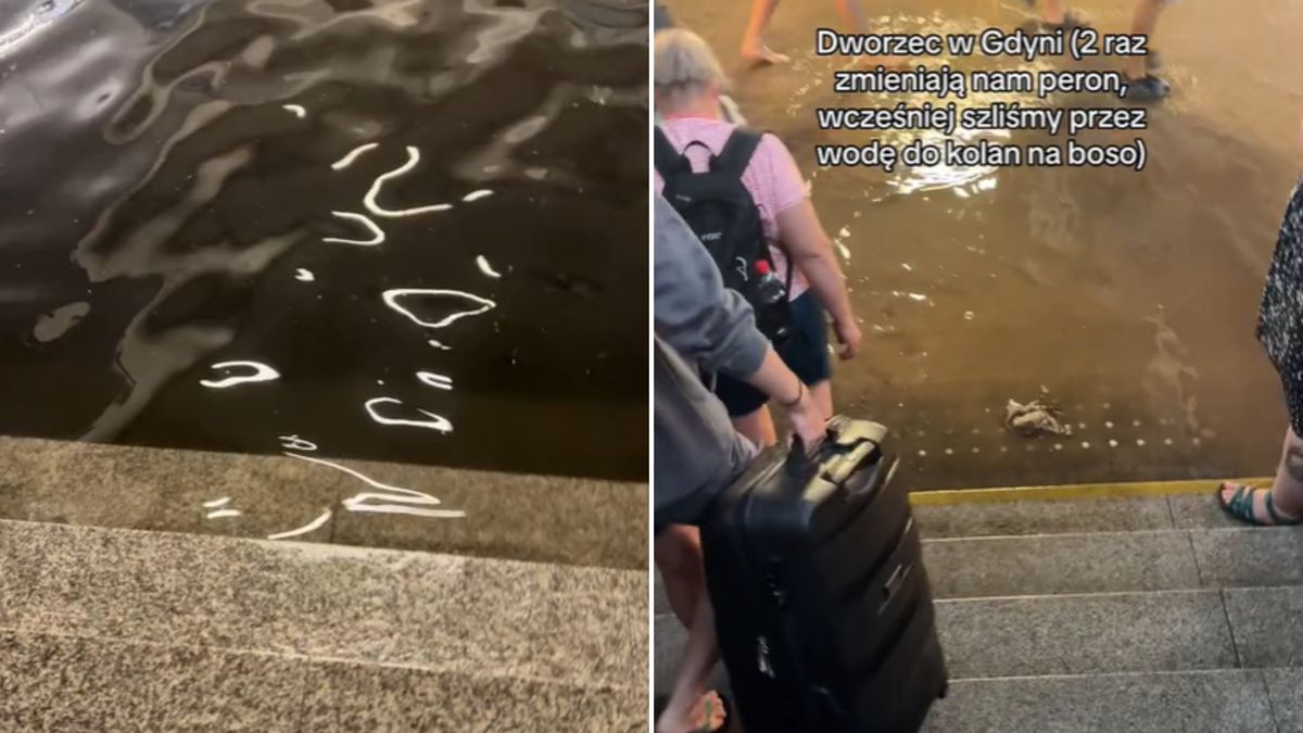 Mnóstwo wody na dworcu w Gdyni