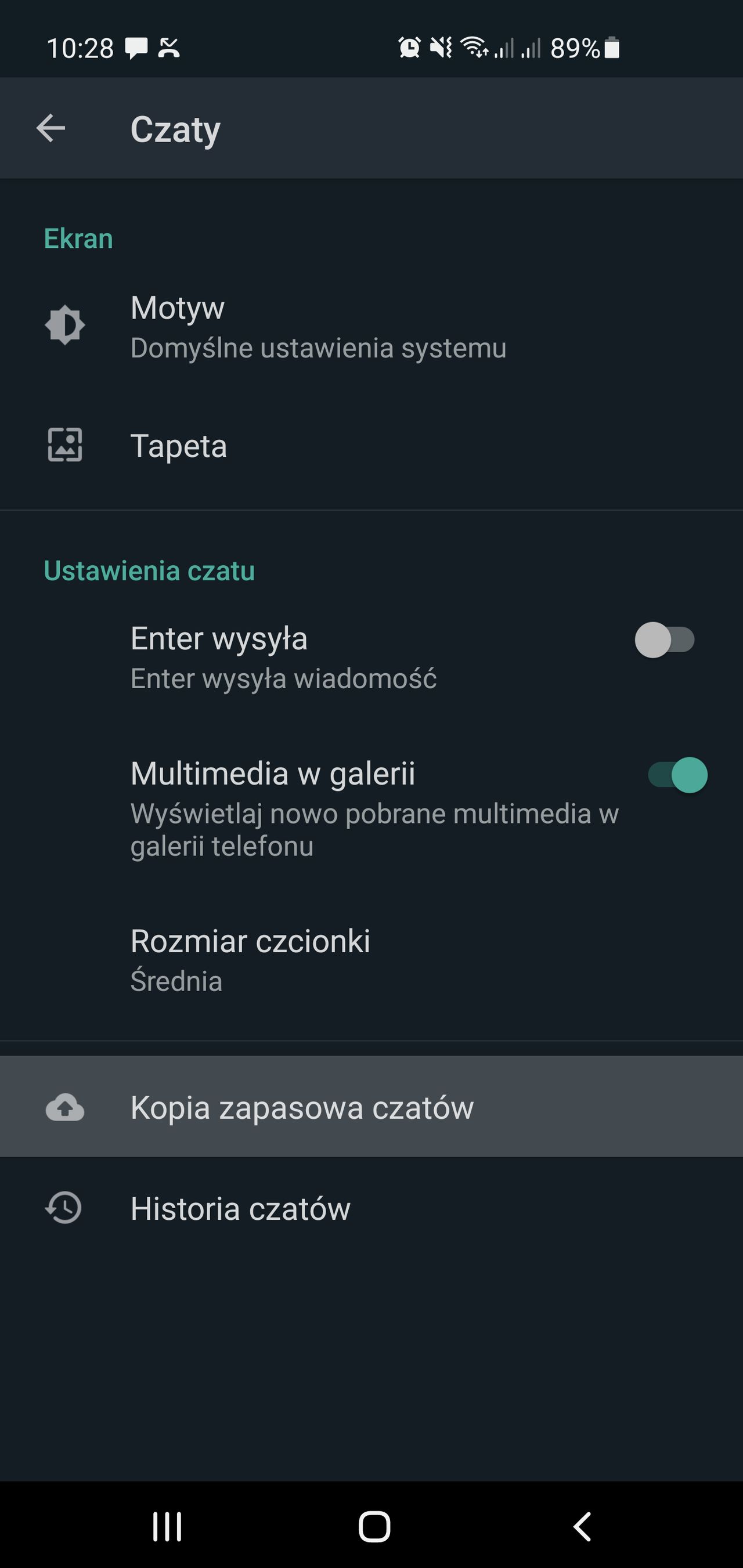 Ustawienia kopii zapasowej w WhatsAppie