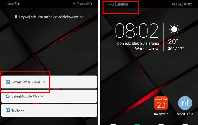 Pomimo nowego emaila, na pasku nie było powiadomienia