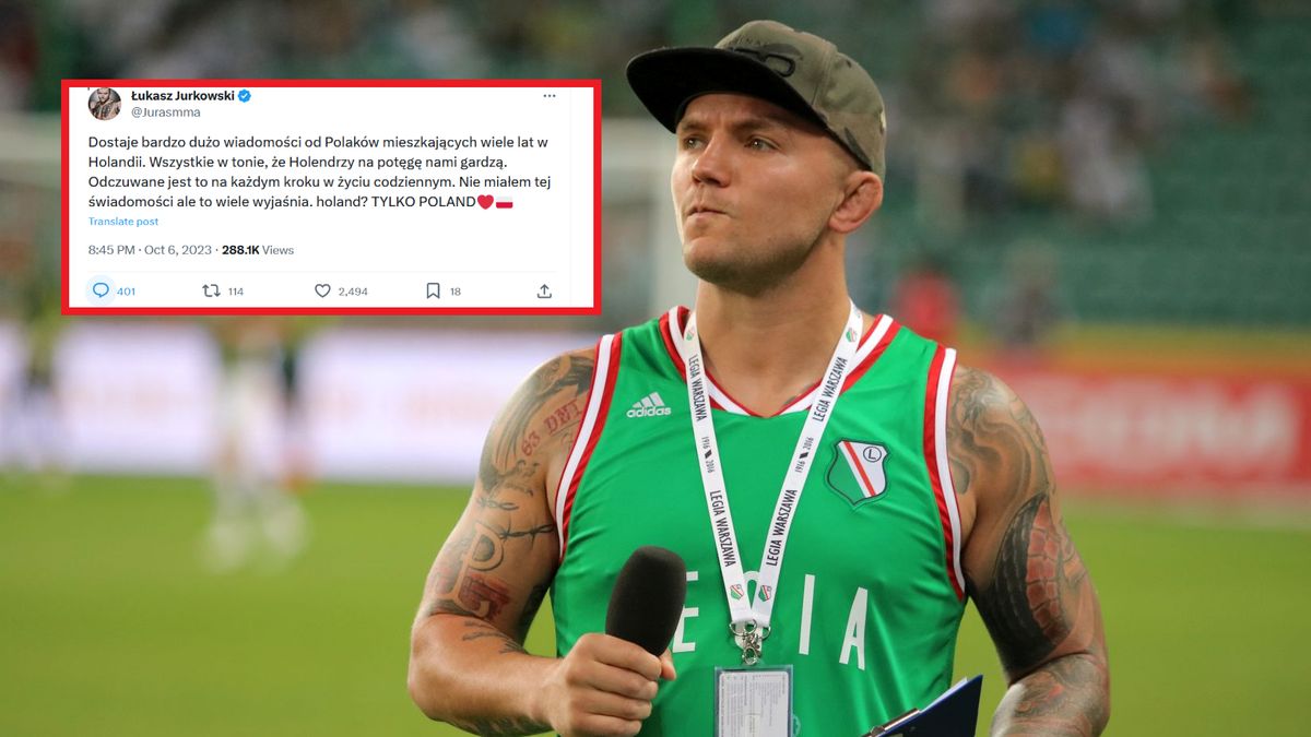 Na zdjęciu Łukasz "Juras" Jurkowski. W ramce jego kontrowersyjny wpis