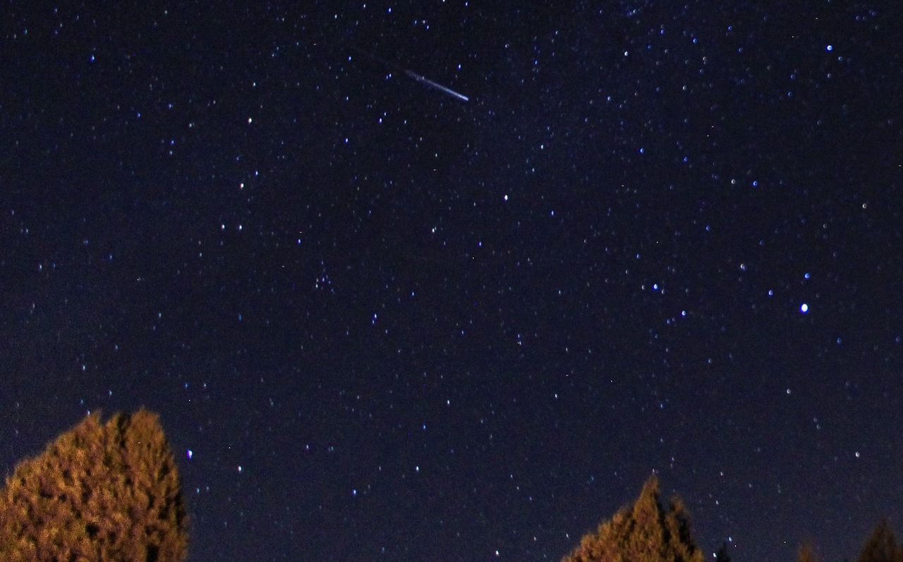 KUTAHYA, TURKEY - AUGUST 13: A Perseid meteor streaks across the sky over Domanic district of Kutahya in Turkey on August 13, 2019. (Photo by Serdar Yigit/Anadolu Agency via Getty Images)