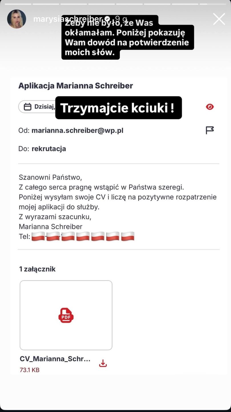 Schreiber pokazała maila rekrutacyjnego